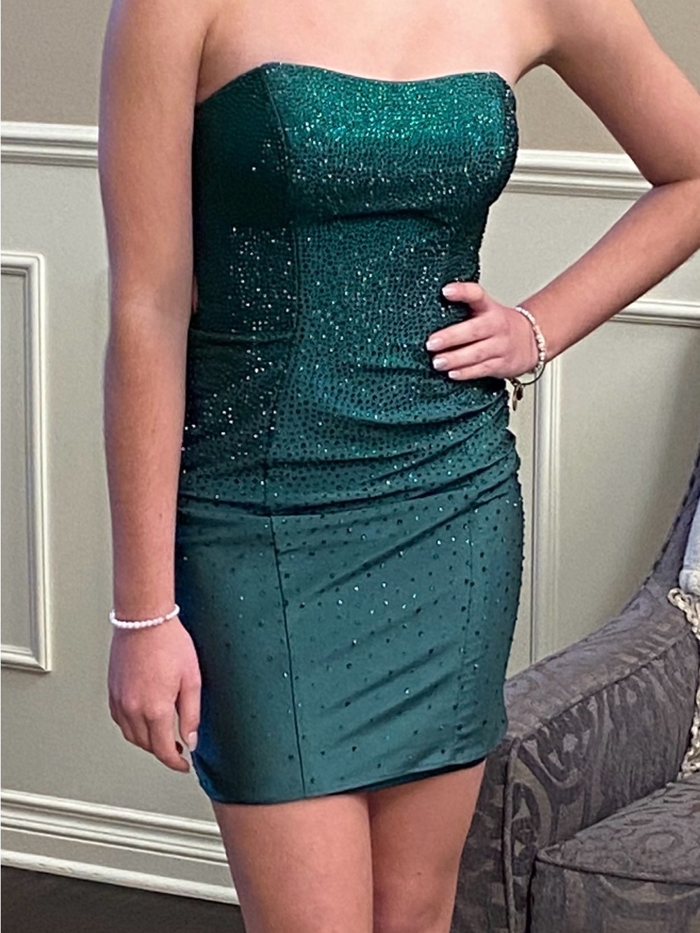 Sherri Hill Strapless Emerald Green Sequin Bodycon Dress Size 0